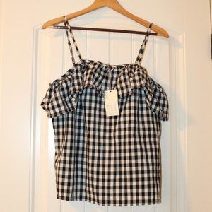 AND Ruffle Top - Black/White Checked Sz Med
